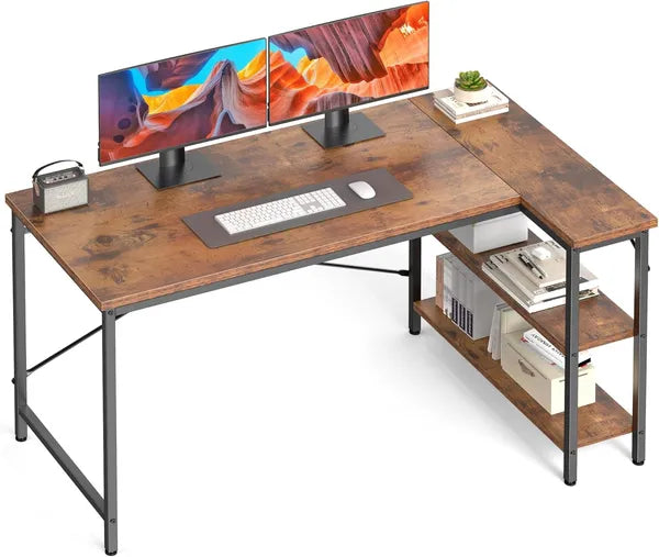 L-shaped Office Desk, 39-55inch Computer Desk, Writing Work Desk With Reversible Storage Rack