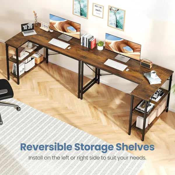 L-shaped Office Desk, 39-55inch Computer Desk, Writing Work Desk With Reversible Storage Rack